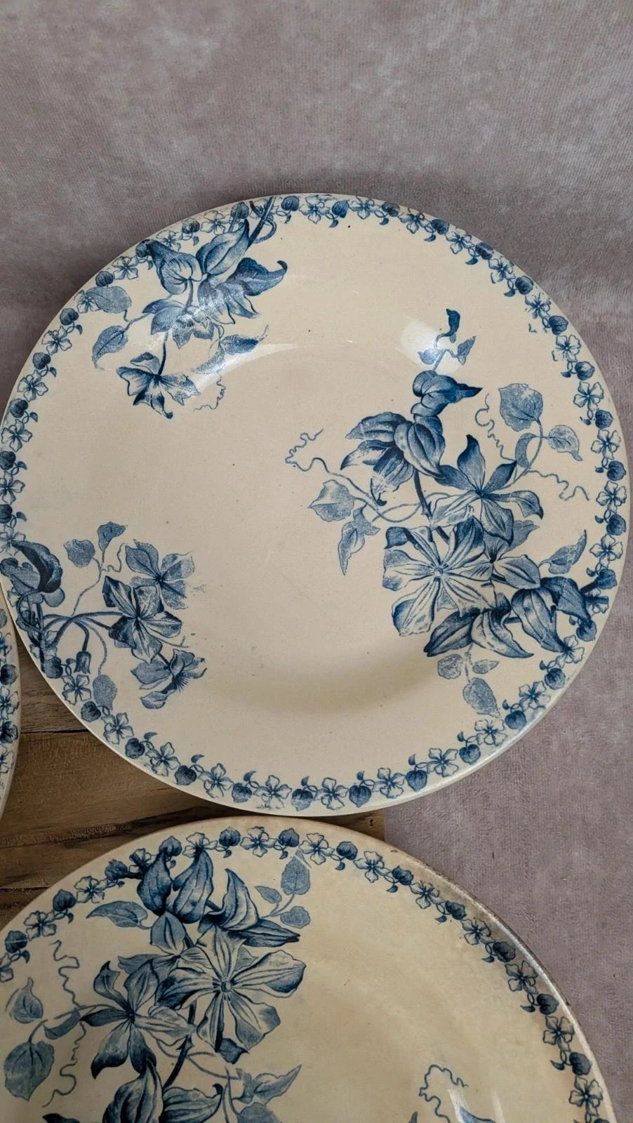 Lot de 5 assiettes creuses anciennes Vieillard & Cie Bordeaux, modèle Clématite – photo 7